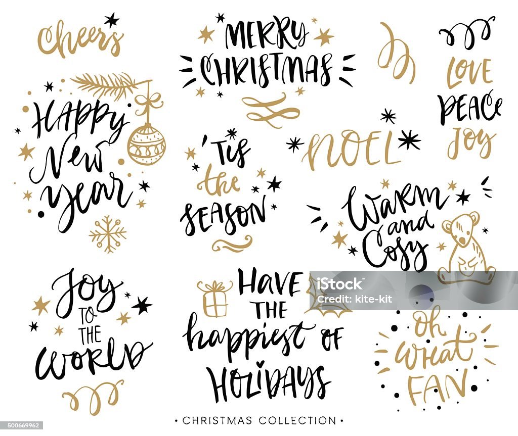 Christmas calligraphy phrases. Hand drawn design elements. andwritten modern lettering. Single Word stock vector