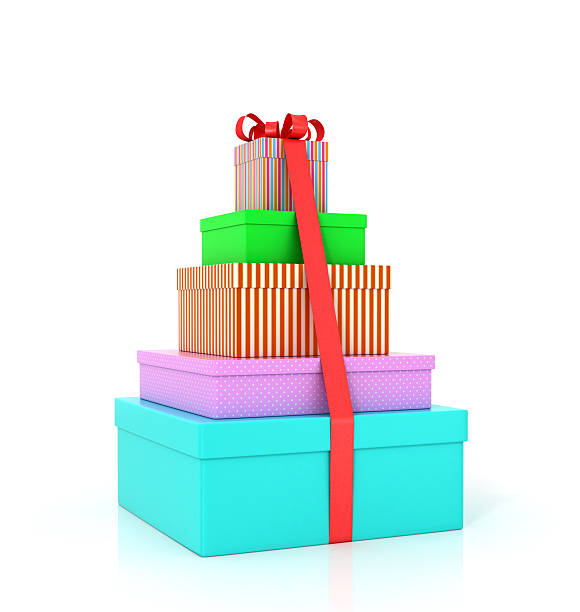 istock Five colorful gift boxes wrap with red ribbon and bow. 500671118