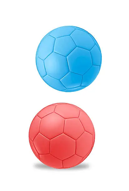 Isolated red and blue football balls