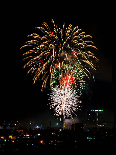 istock Brightly colorful fireworks in the night sky 500674910