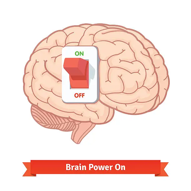 Vector illustration of Brain power switch on. Strong mind concept
