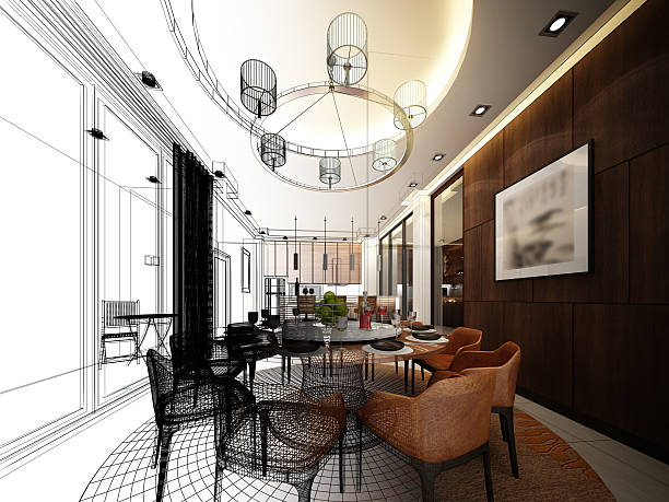 istock abstract sketch design of interior dining room 500676292
