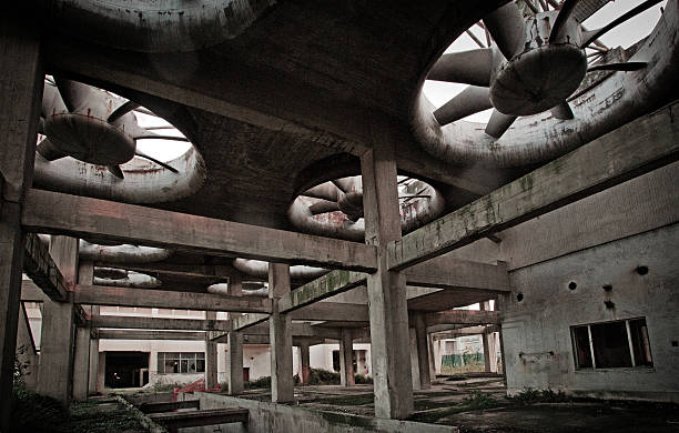 Empty abandoned Industrial area at dusk