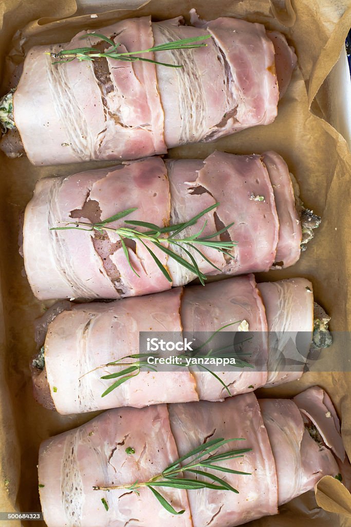 Chicken rolls Rolls of chicken breast stuffed with goat cheese and spinach Burnt Stock Photo