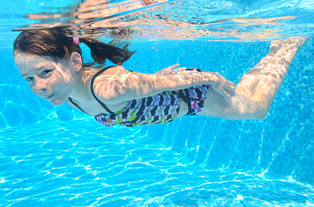 istock Happy active underwater child swims in pool 500686789