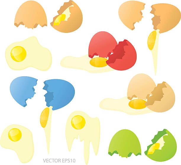 satz von ostern eier gecrasht - breakfast easter yellow easter egg stock-grafiken, -clipart, -cartoons und -symbole