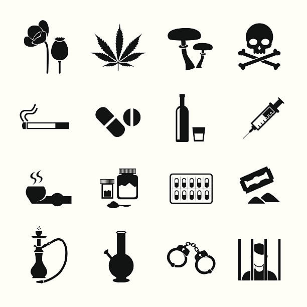 Drugs and addiction icon Drugs and addiction icon opium poppy stock illustrations