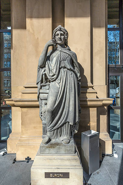 istock statue at frankfurt stock exchange that symbolizes Europea 500688737