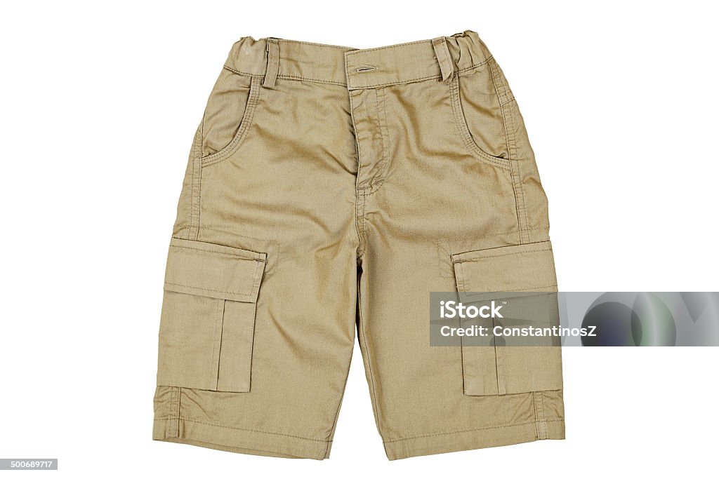 beige shorts cotton pair of shorts isolated on white Shorts Stock Photo