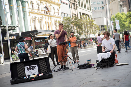 Melbourne, Australia - November 9, 2015: Street Musicians of Melbourne playing music