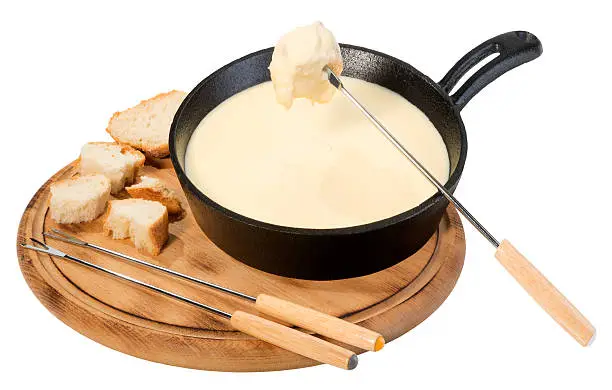 Ready to eat fresh cheese fondue with bread