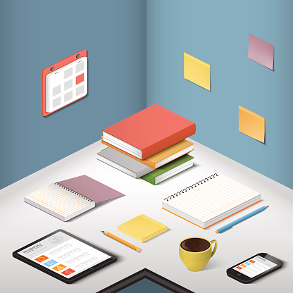 Carriers , supporting objects and modern gadgets, illustration office items on the desktop