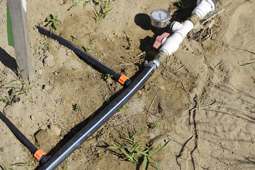 Drip irrigation system close up
