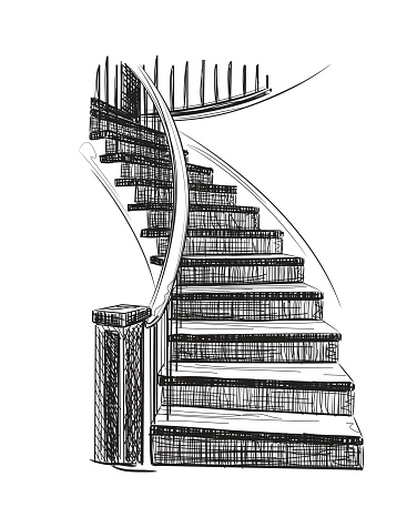 Hand drawn staircase sketch. Interior house element.