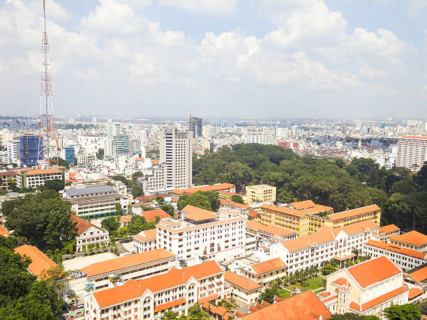 Hochiminh City, Vietnam - November 16, 2015:the HCM scene view from above City, the area of District 1 in the morning. Ho Chi Minh City is one of the dynamic city and the fastest Growing of country