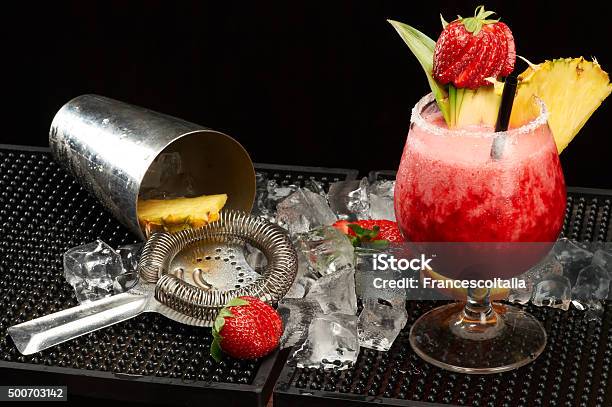 Strawberry Caipirinha With Lime And Ice Stock Photo - Download Image Now - Alcohol - Drink, Cachaça, Caipirinha