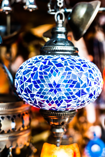 Traditional arabic lamp at souvenir shop in Dubai, UAE