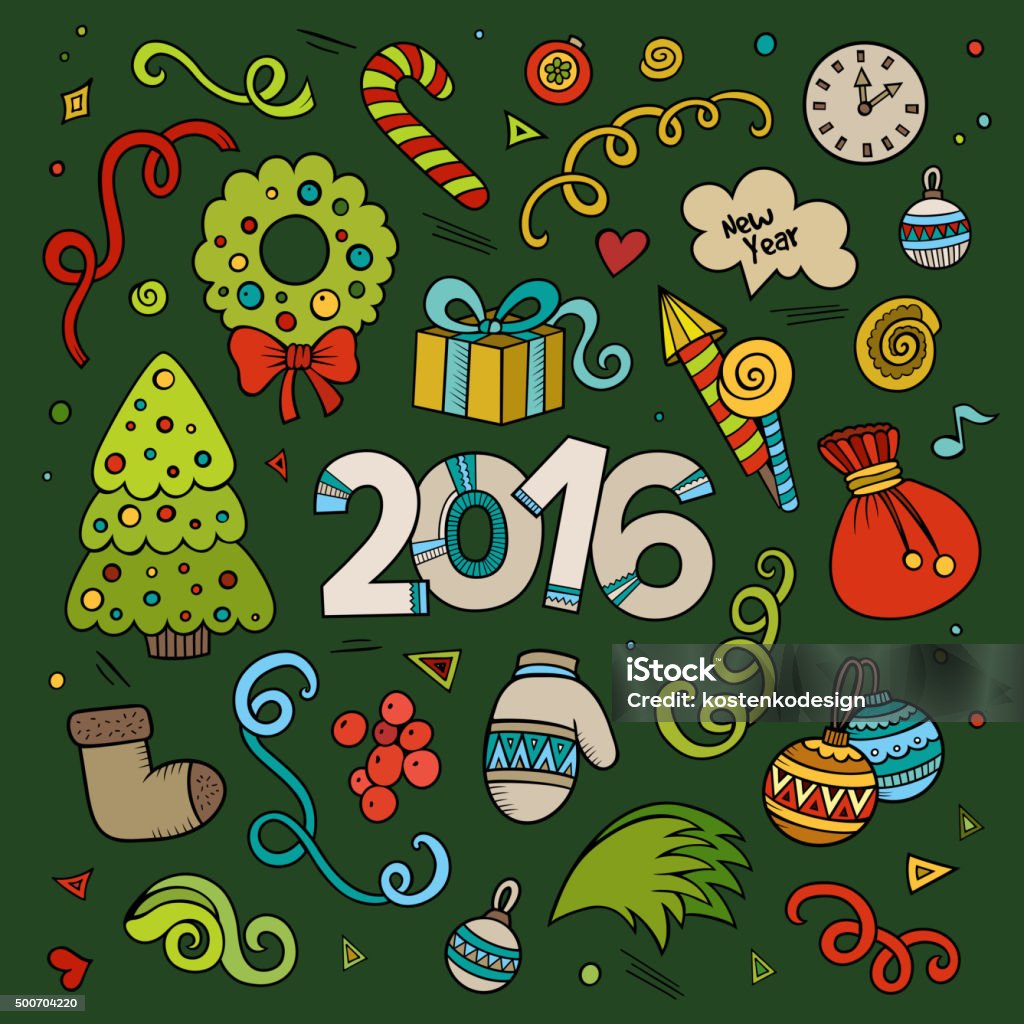 2016 Objects Vector Doodle Cartoon Set Of Objects And Symbols 2016 Stock ...