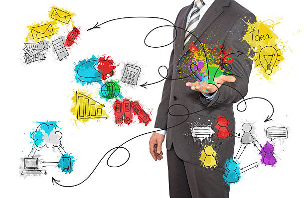 istock Standing businessman and business sketches 500705129