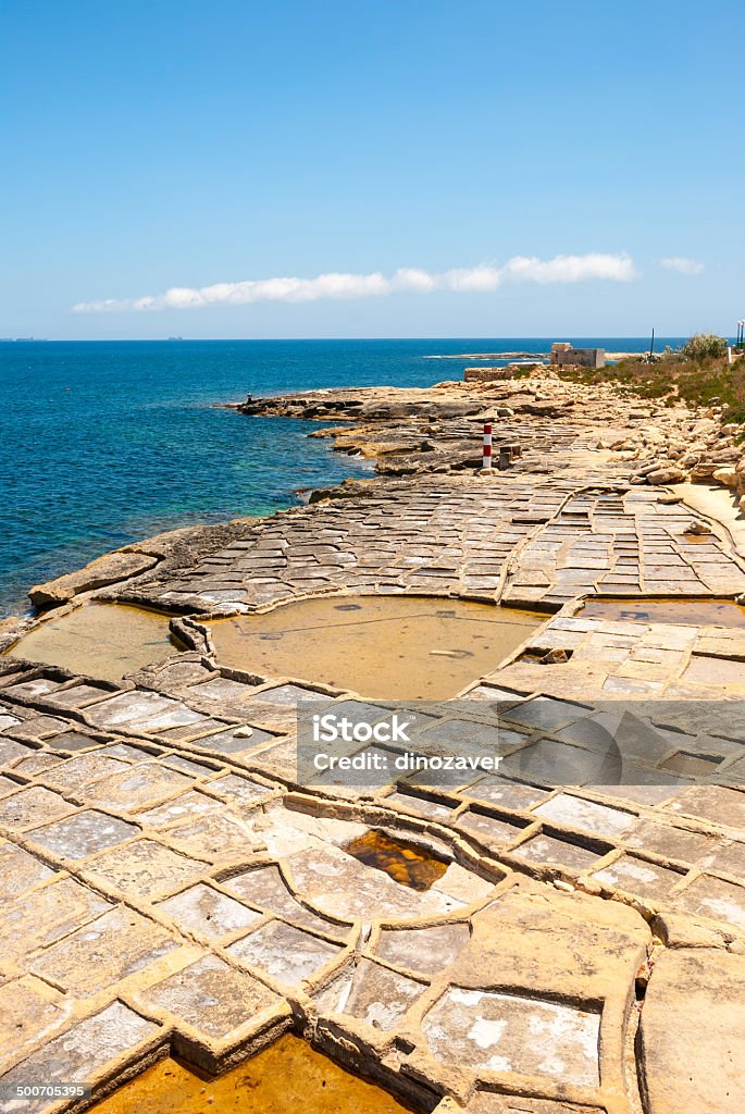 Evaporation ponds at the coast, Malta Man made evaporation ponds for salt production, Malta Business Finance and Industry Stock Photo