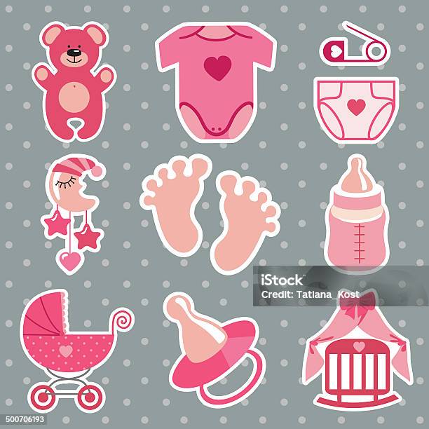 Cute Icons For Newborn Baby Girlpolka Dot Background Stock Illustration - Download Image Now