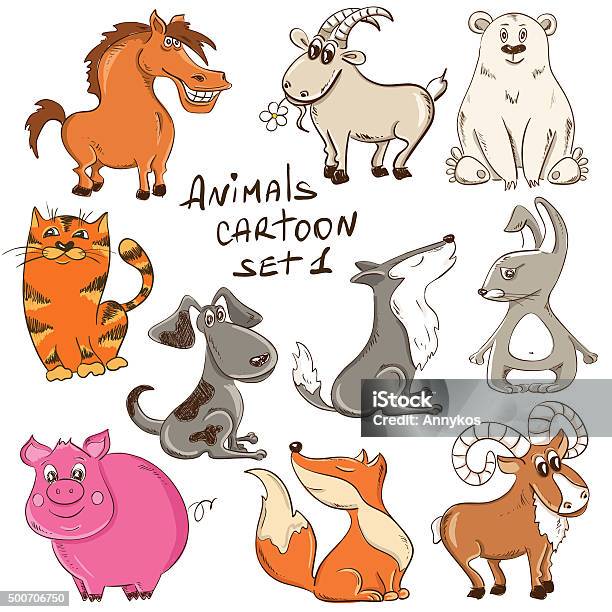 Ilustración de Conjunto De Dibujos Animados Animales Salvajes Y De Interior  y más Vectores Libres de Derechos de Animal - iStock