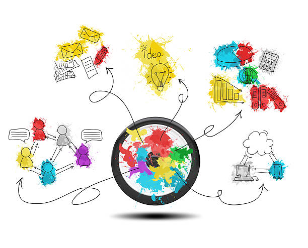 istock Audio speaker with colored business sketches 500709845