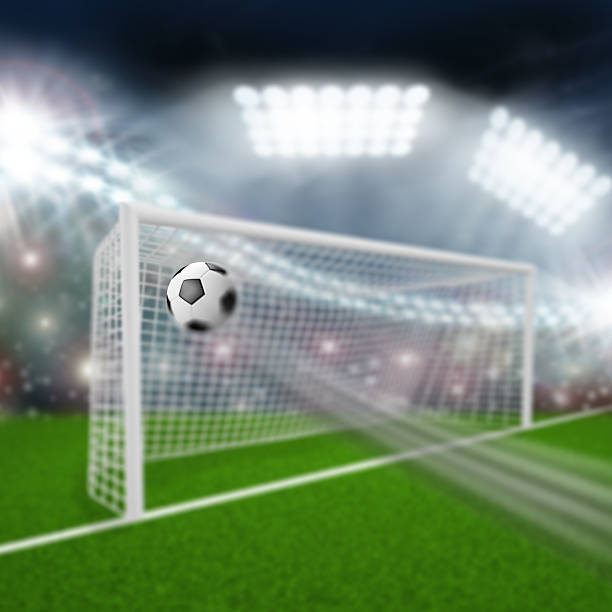 istock soccer ball flies into the goal 500722513