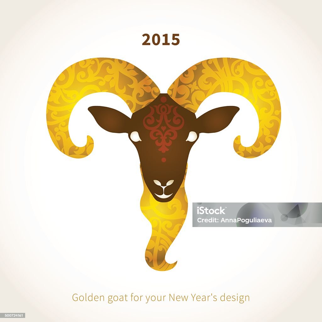 Vector illustration of goat, symbol of 2015. Vector illustration of goat, symbol of 2015. Head of goat, decorated gold floral patterns. Vector element for New Year's design. Image of 2015 year of the goat. Fleece stock vector