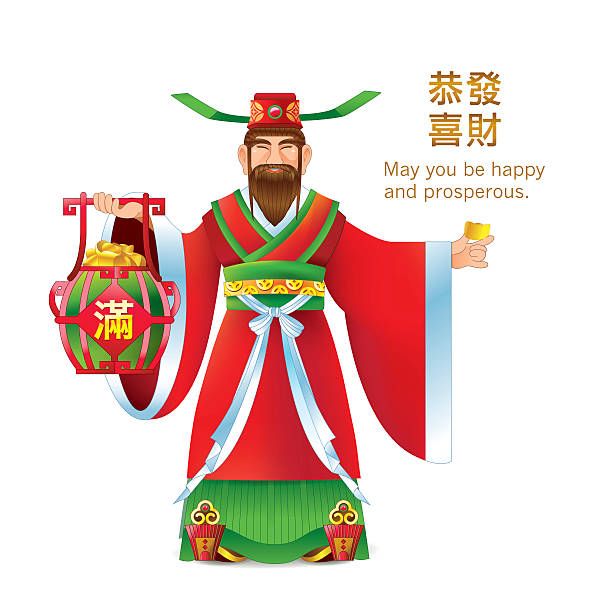 chinesisches neujahr-gott des reichtums - all asian currencies stock-grafiken, -clipart, -cartoons und -symbole