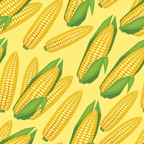 Vector illustration of Seamless vector pattern with fresh ripe corn cobs.