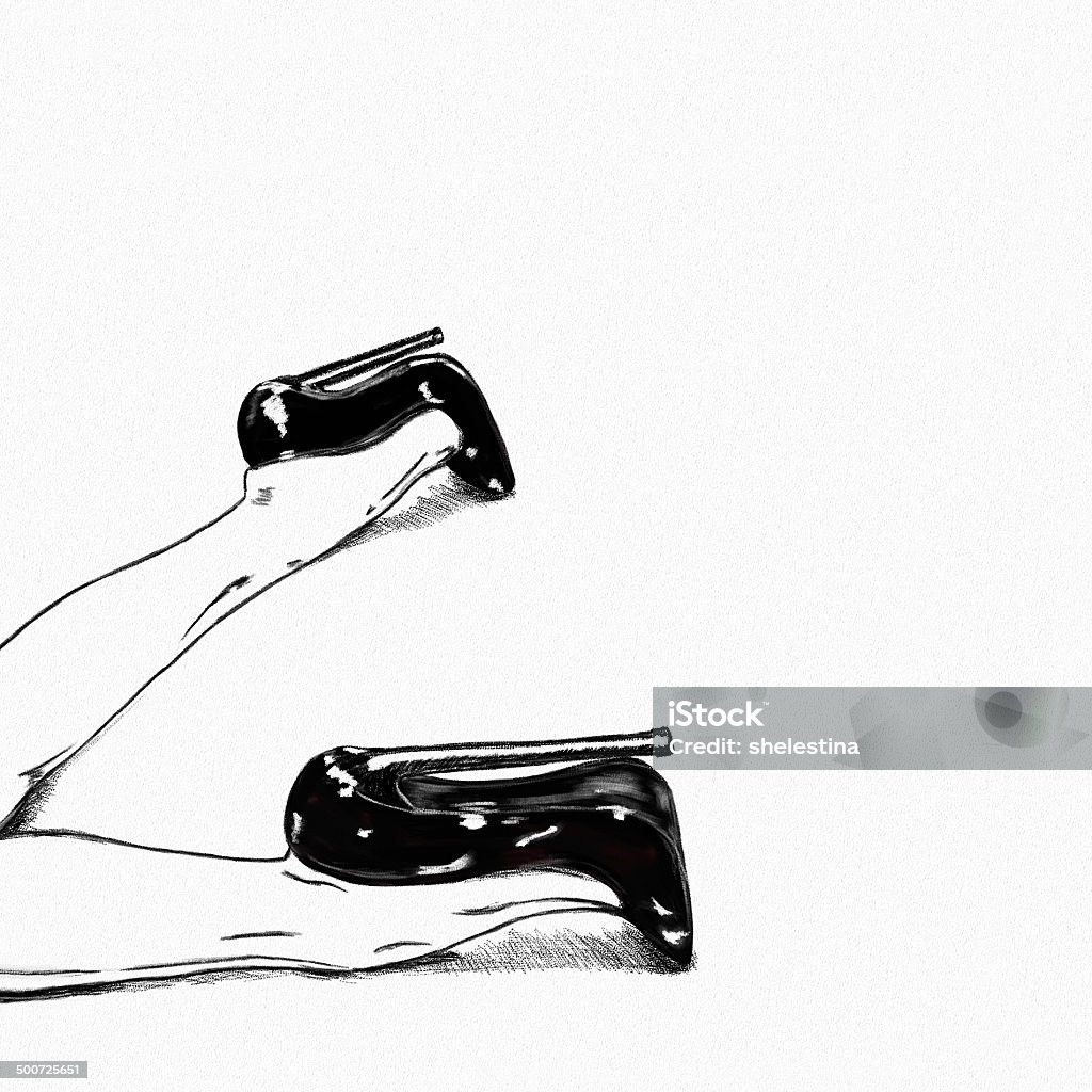 The girl on knees in  high-heeled shoes Drawing of female legs in shoes on a high heel with visual effect of art paper Adult Stock Photo