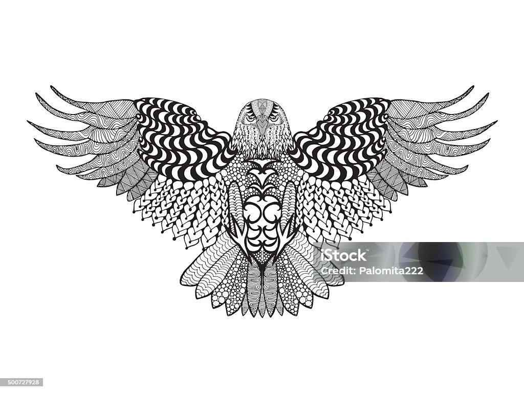 Eagle Birds. Black white hand drawn doodle. Ethnic patterned vector illustration. African, indian, totem, tribal, design. Sketch for avatar, adult antistress coloring page, tattoo, poster, print, t-shirt Falcon - Bird stock vector