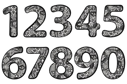 Tangled Numbers Tangled Numbers Doodle Grey 1 Stock Illustration - Download Image Now ...