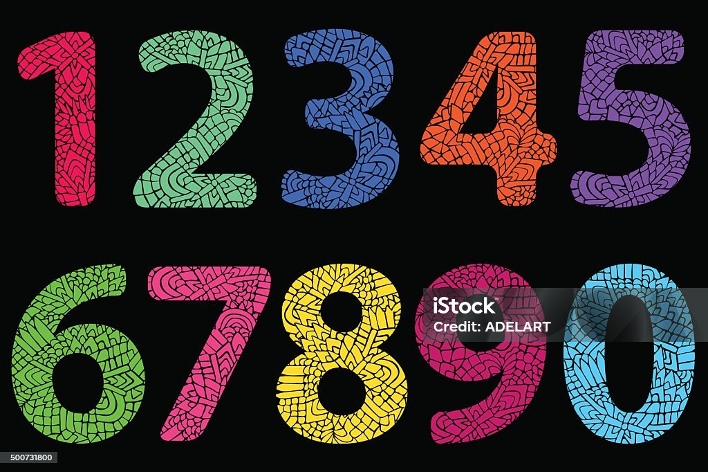 Tangled Numbers Tangled Numbers Doodle Color Neon Stock Illustration - Download Image ...