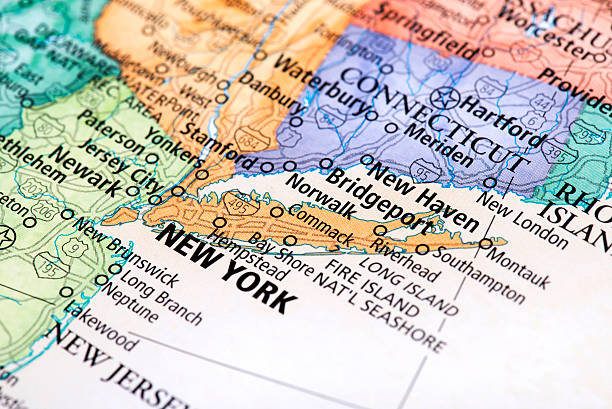 mapa del estado de nueva york - connecticut map fotografías e imágenes de stock