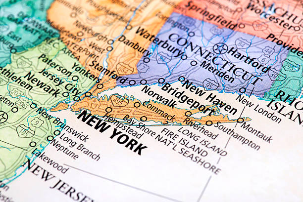 mappa dello stato di new york - connecticut map foto e immagini stock