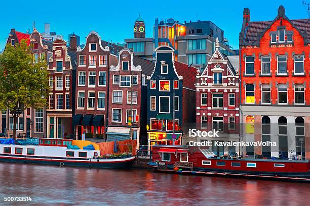 Night City View Of Amsterdam Canal Stock Photo - Download Image Now - Amsterdam, Architecture, Beautiful People