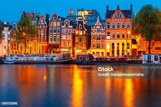Night City View Of Amsterdam Canal Stock Photo - Download Image Now - Amsterdam, Architecture, Beautiful People