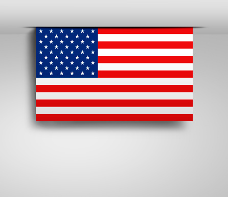 Hanging US flag. Illustration USA flag on a light background. Horizontal ribbon with USA flag.