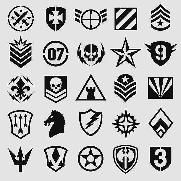 wojskowy ikony zestaw symbol - military insignia stock illustrations