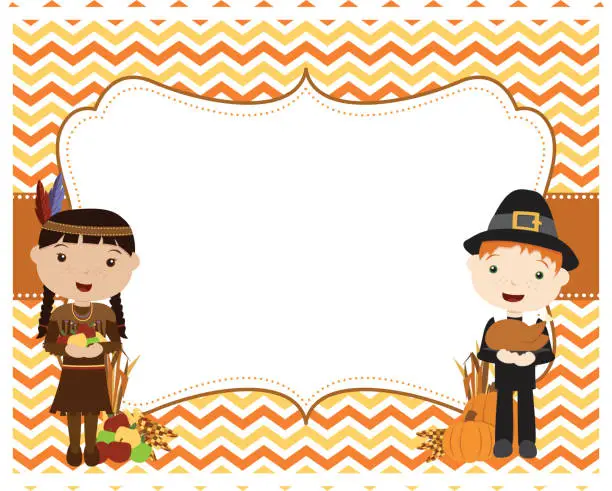 Vector illustration of Thanksgiving Chevron Pilgrim Indian Background