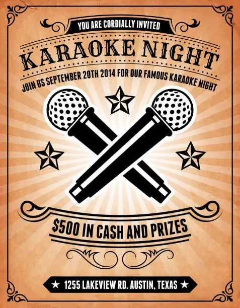 Vector illustration of Karaoke Night Invitation on royalty free vector Background Poster
