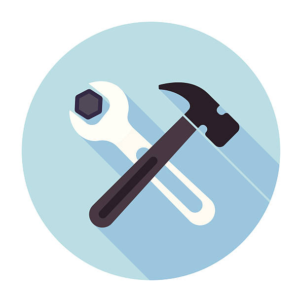 Flat Settings Icon Flat & Long Shadow Settings Icon hammer wrench stock illustrations