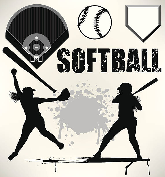 Softball Team Elements, Pitcher, Batter, Ball, Field Graphic background Illustration of a Girls Softball Pitcher, All-Star. Check out my "Baseball Summer Sport" light box for more. softball stock illustrations