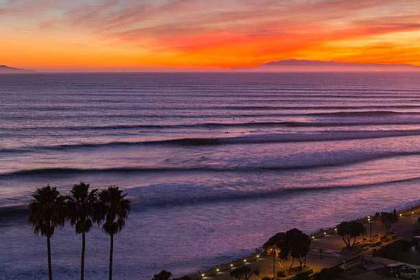 Ventura California Sunset Surf Sets stock photo
