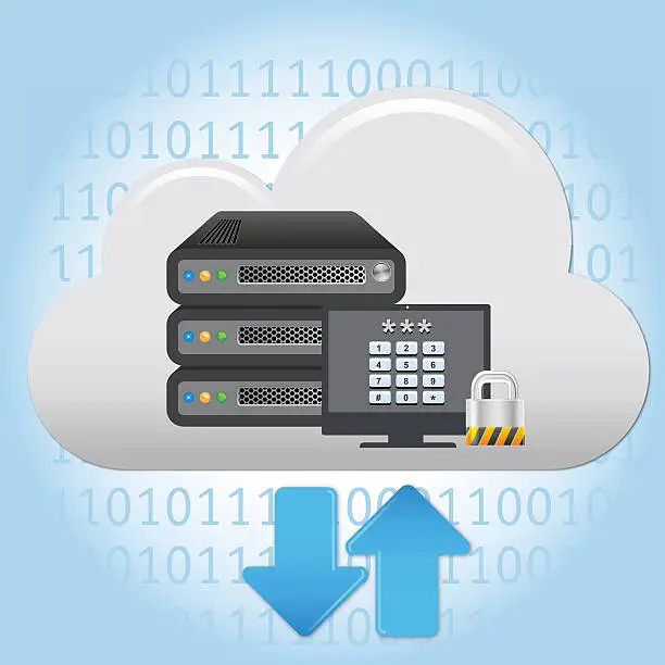 Vector illustration of cloud computing with server and login monitor