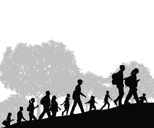 Vector illustration of Hikers or Group of People at City Park Background