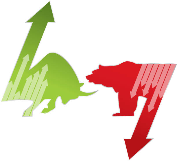 illustrazioni stock, clip art, cartoni animati e icone di tendenza di bull market e bear market - nasdaq dow jones industrial average moving down falling