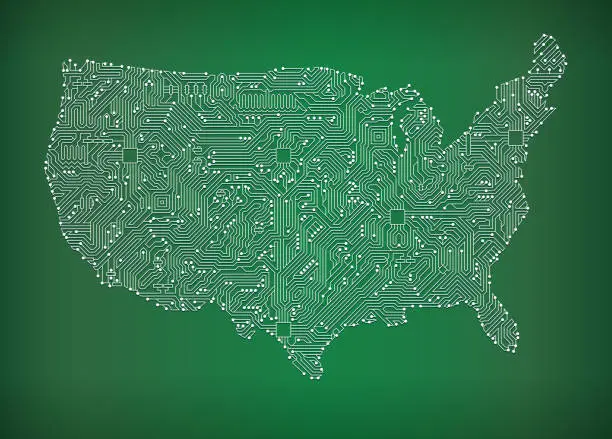 Vector illustration of USA Map Circuit Board royalty free vector art background